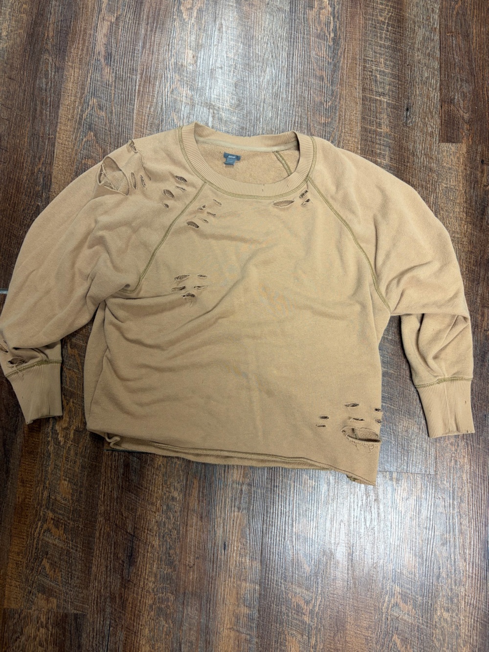 aerie distressed tan crewneck sweatshirt